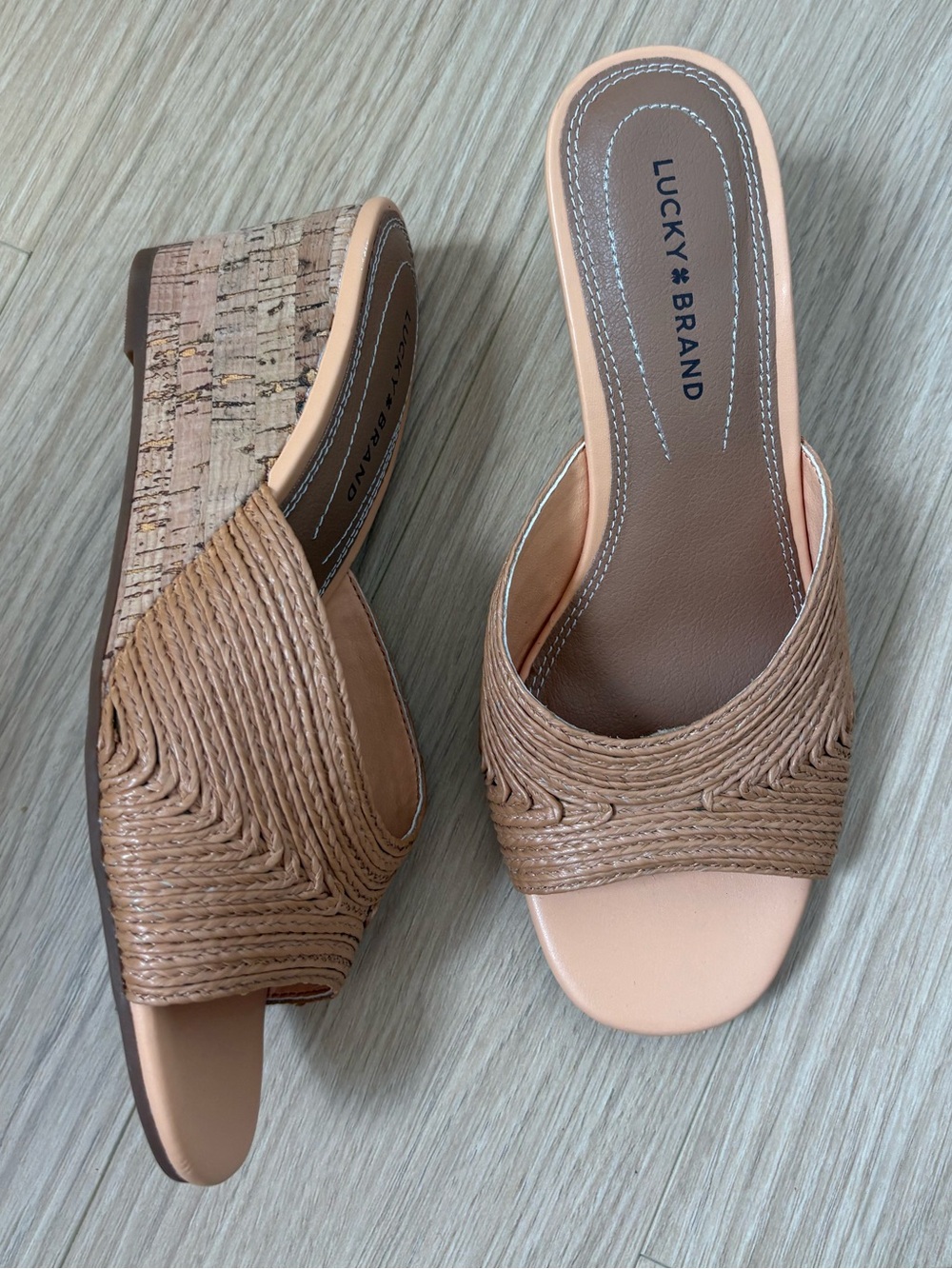 Tan Braided Cork Wedge Slide